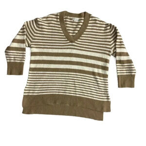 Ava Viv Tan Cream Striped Long Sleeve V Neck Sweater Size‎ 1X